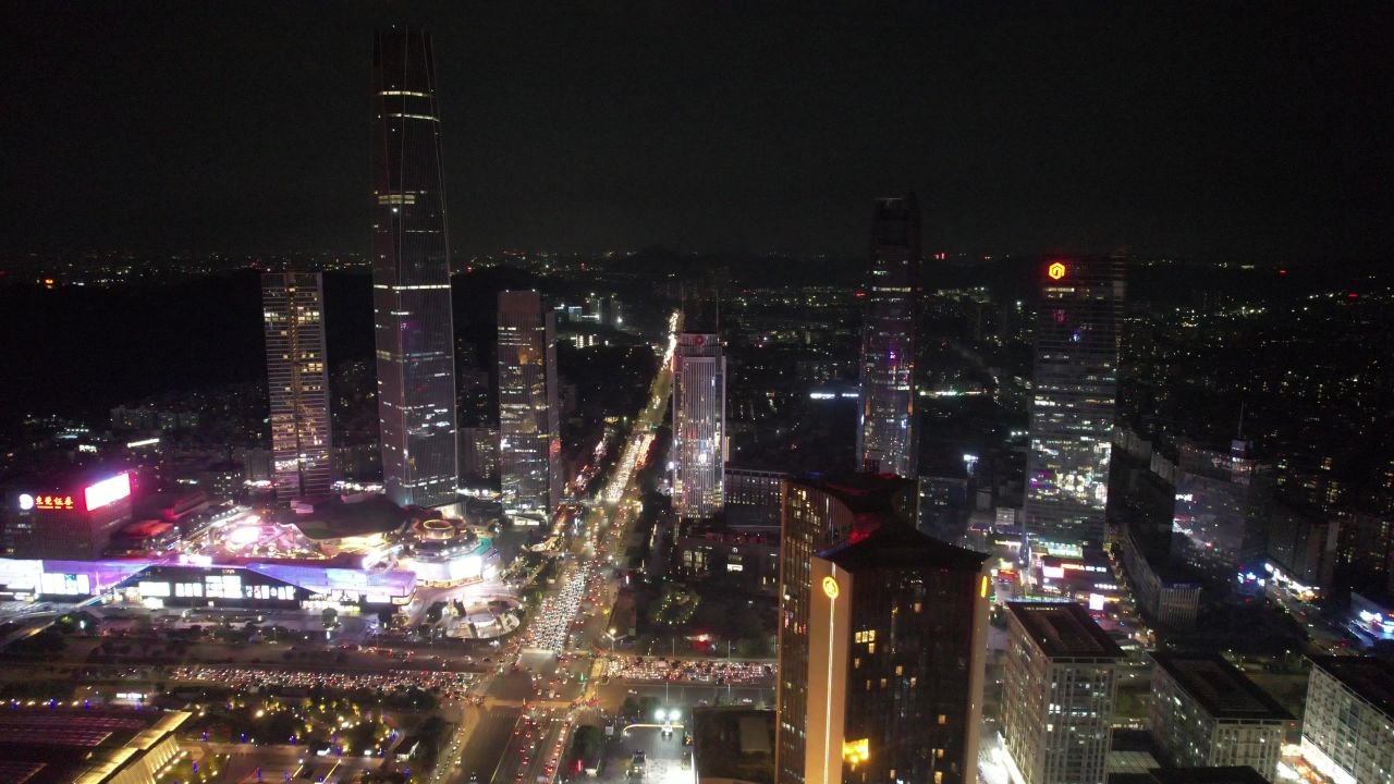 广东东莞城市夜景灯光高楼建筑航拍 