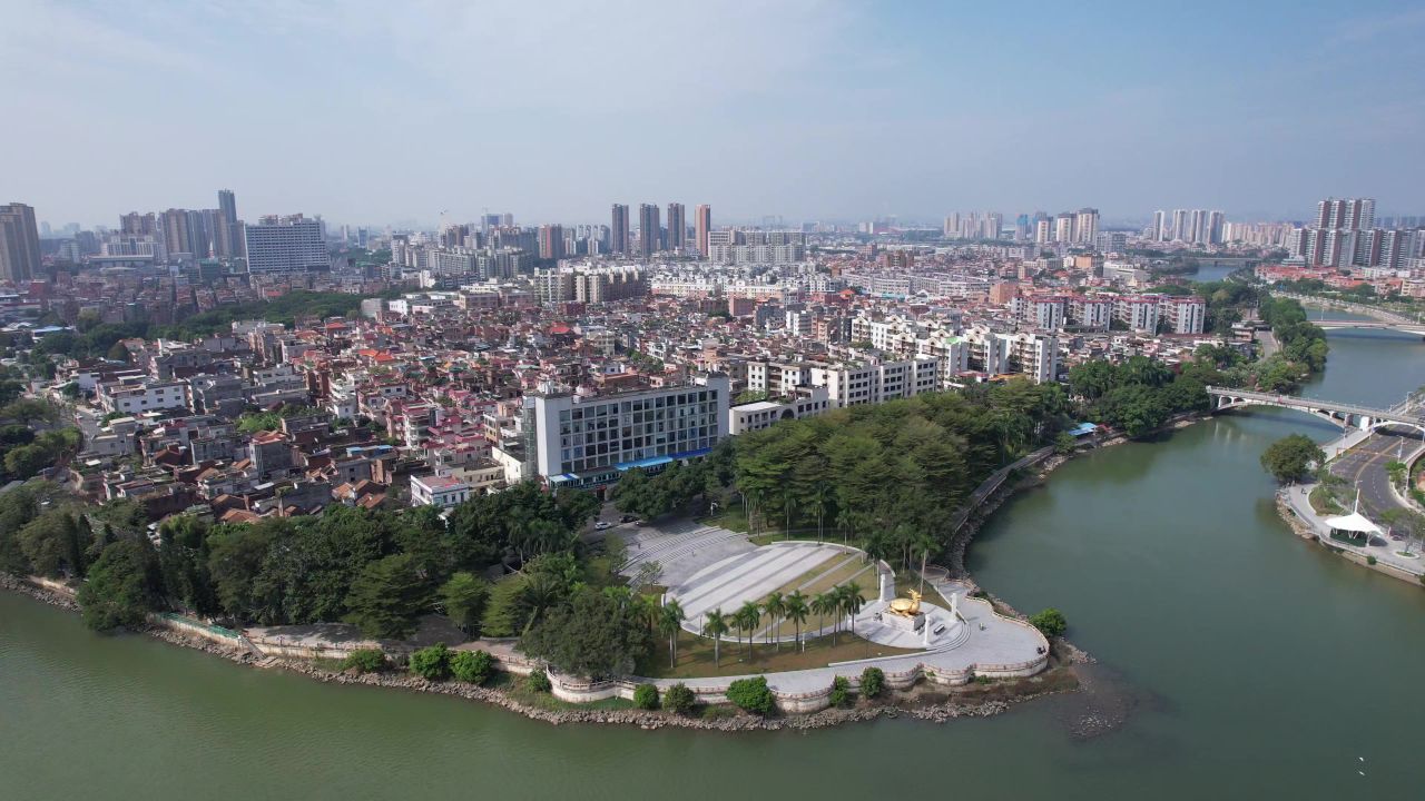 广东东莞金鳌洲主题公园航拍