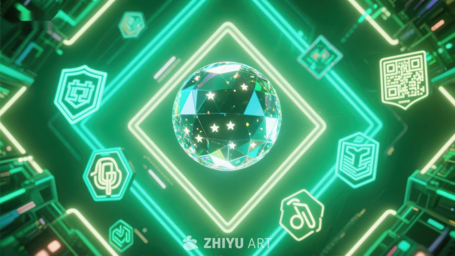 科技感钻石与电路符号的未来设计 216