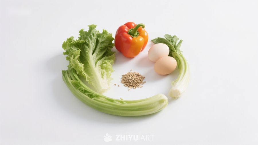 新鲜蔬菜与鸡蛋食材组合