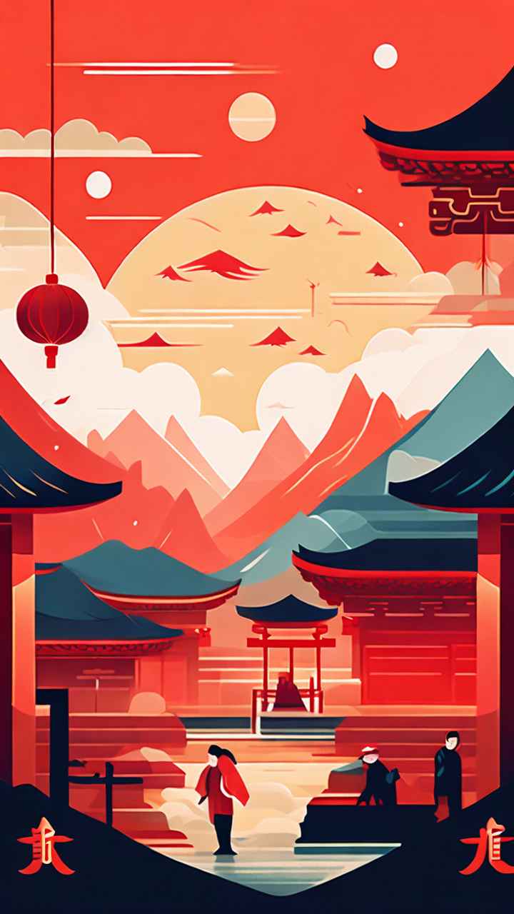 春节祭祖简约插画背景 7