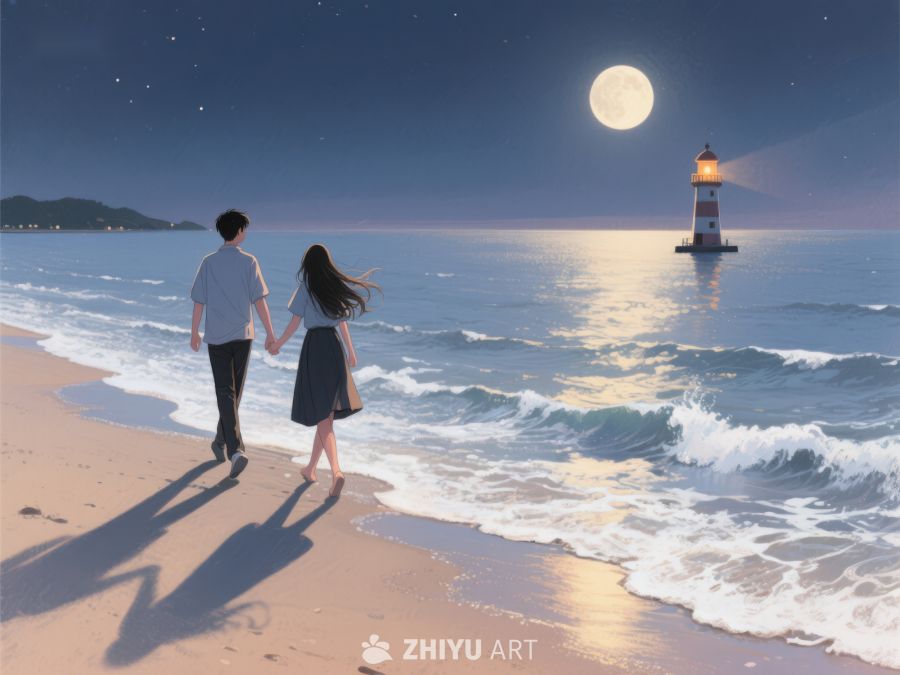 月下漫步，灯塔相伴 1221