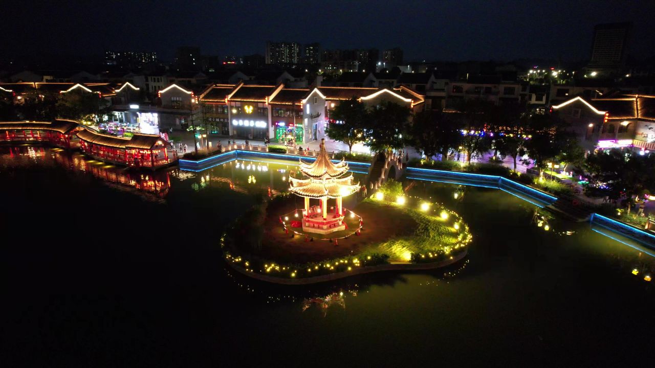 广西崇左太平古城夜景航拍 