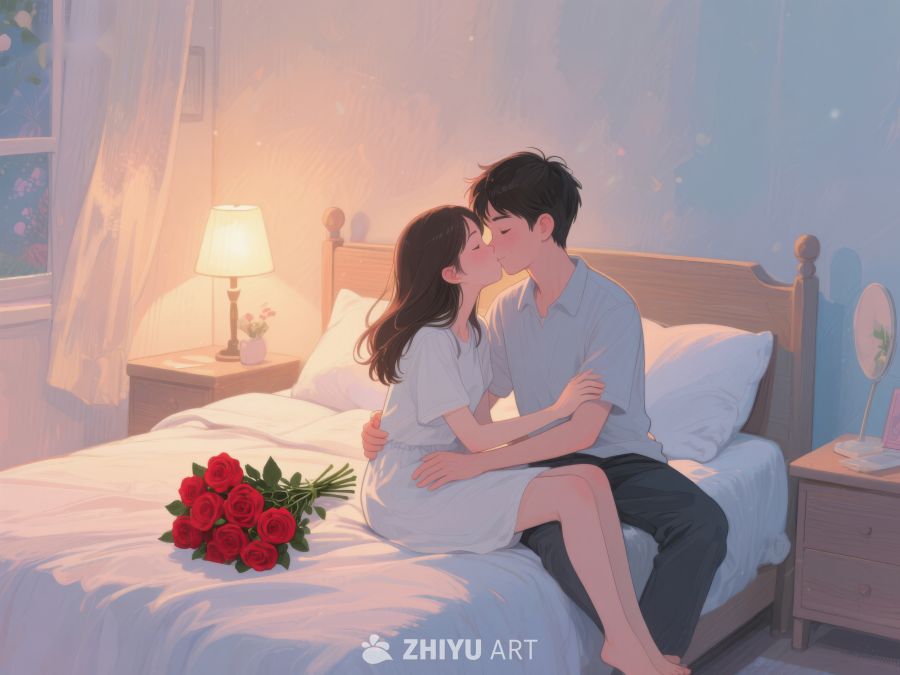 温馨卧室中的浪漫情侣 780