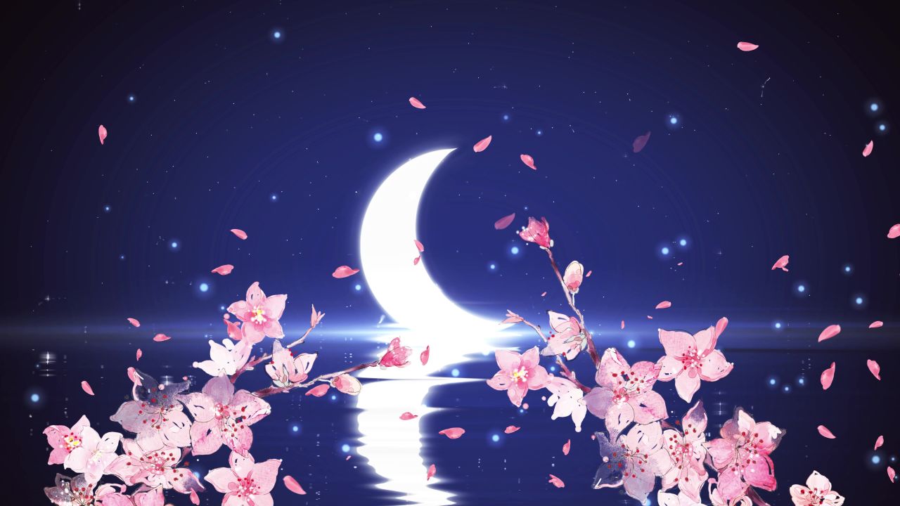 唯美大海上升月亮白月光蓝色夜空圆月明月大屏幕舞台LED视频  107