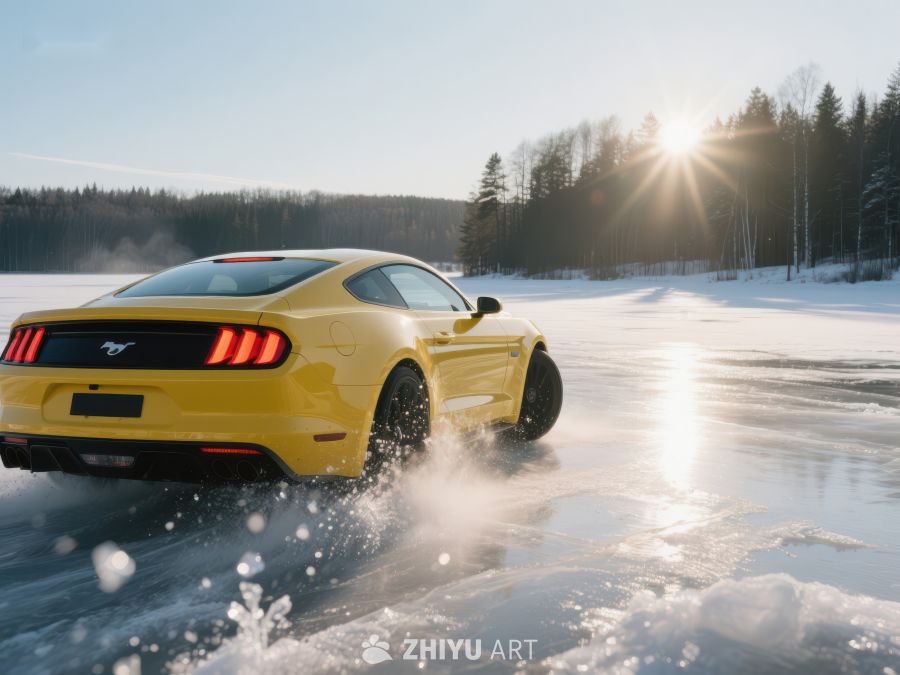 黄色跑车在冰雪上疾驰 160