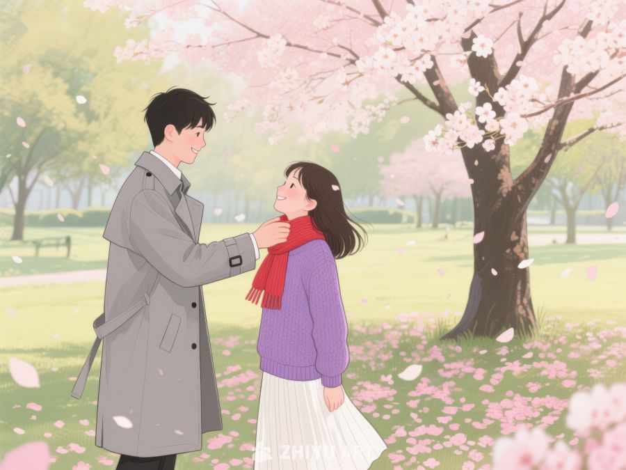 樱花树下温馨互动的男女 1116