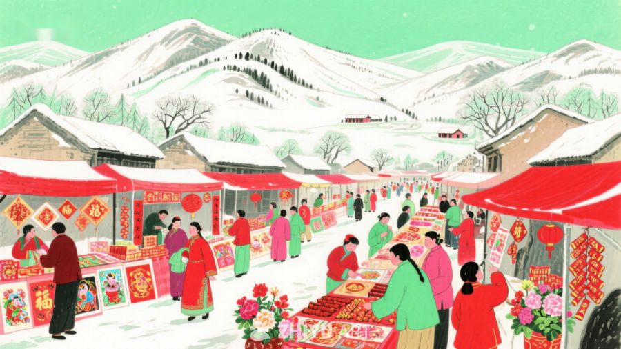 雪中集市，喜庆春节氛围 1131