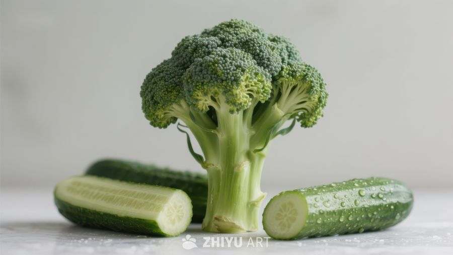 新鲜西兰花与黄瓜的组合