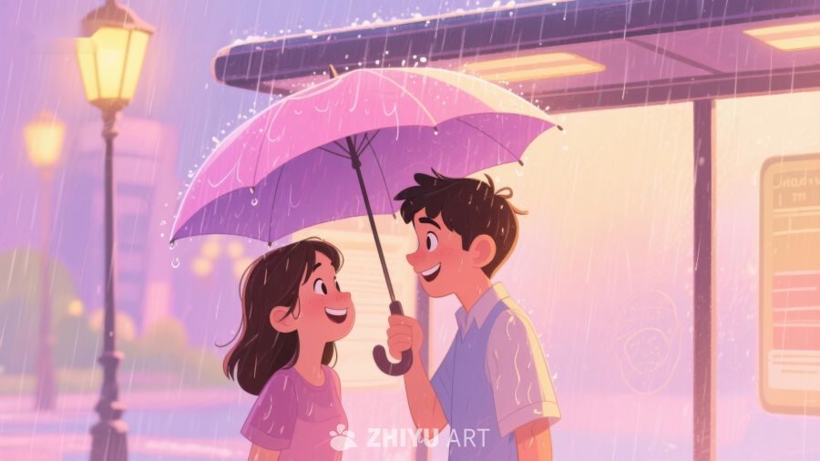 雨中伞下微笑的两人 662