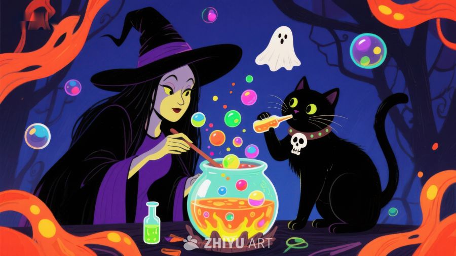 万圣夜巫师与黑猫的魔法时刻