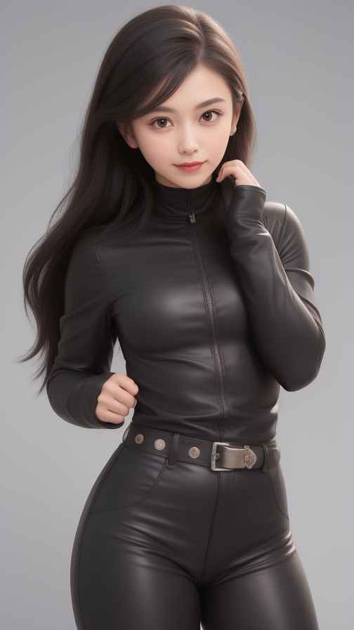 黑色皮衣美女