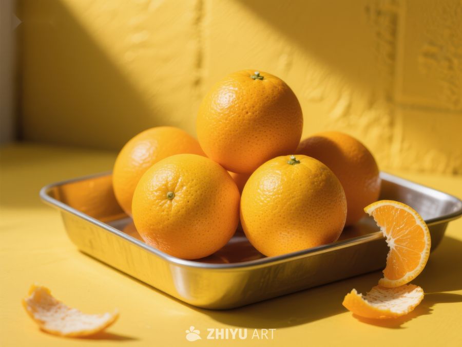 金属盘中的橙子与阳光 161