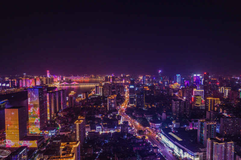 航拍 湖南 长沙 城市 夜景 长沙建设