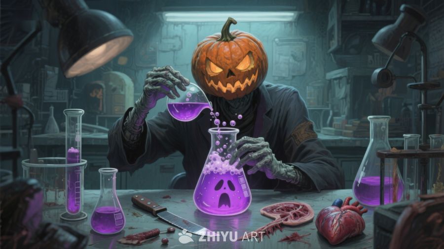 南瓜头科学家在实验室调配神秘药剂