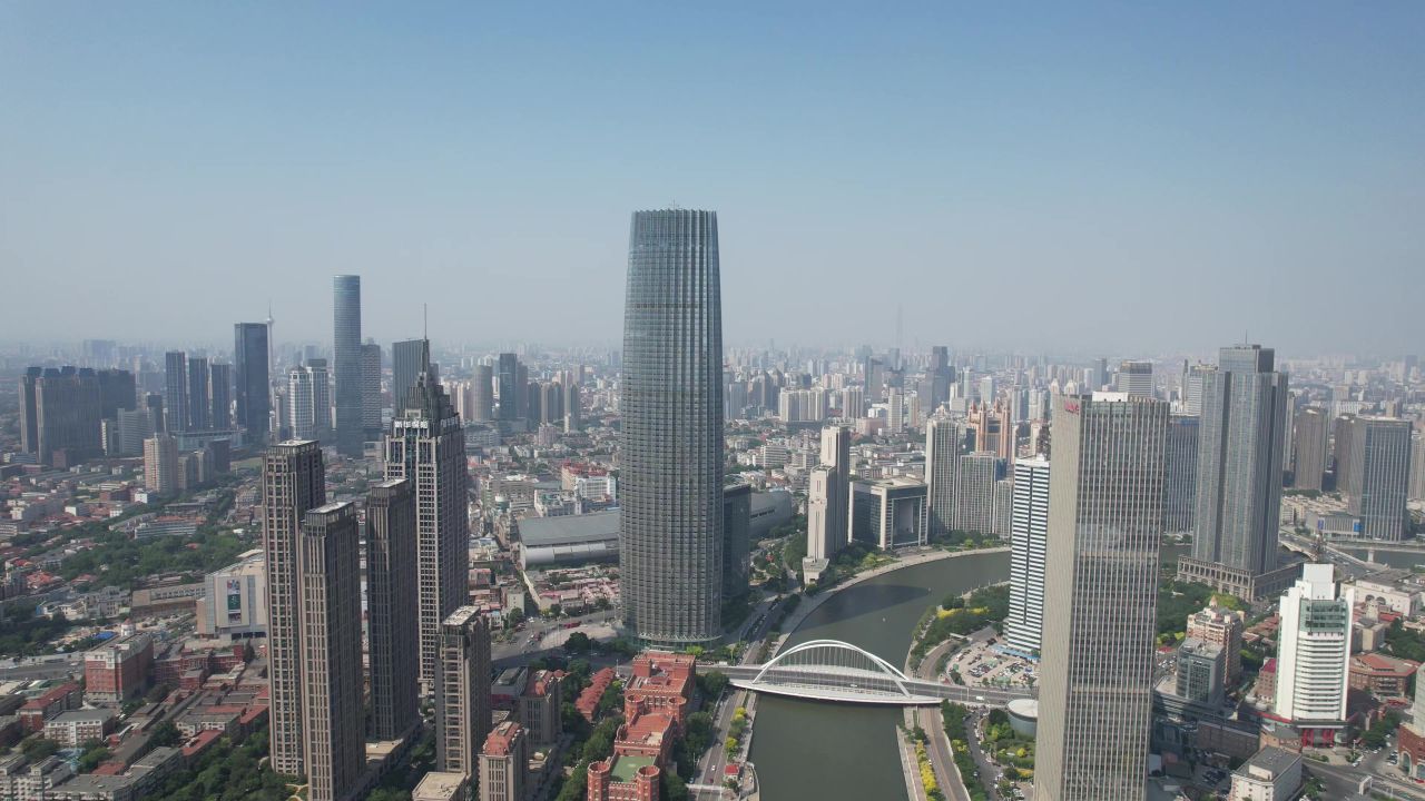 天津海河CBD高楼建筑航拍  