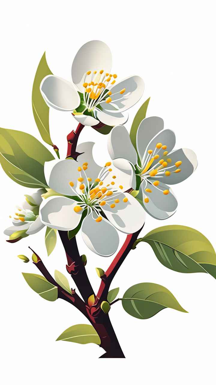 春季梨花扁平插画 7