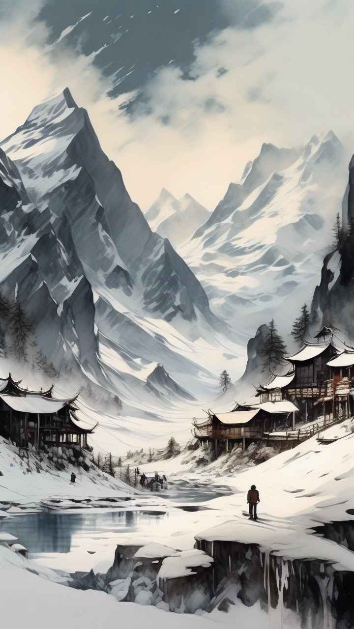 雪山高原冰川插画 1