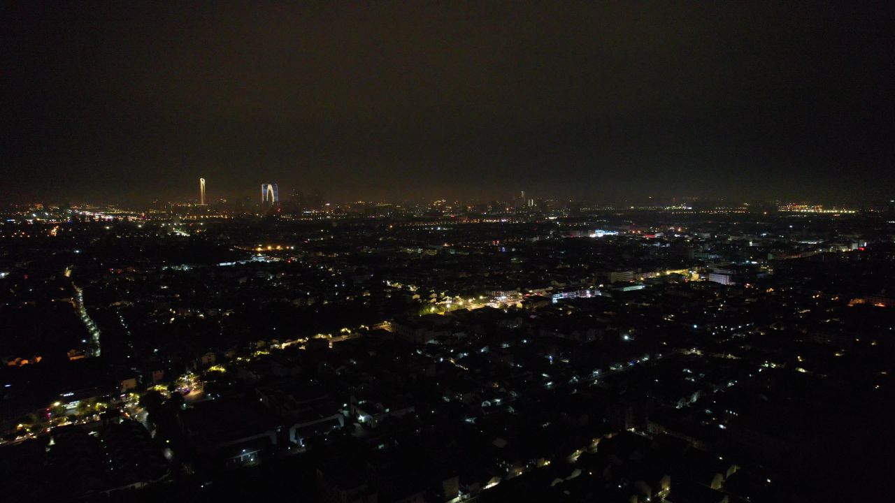 江苏苏州姑苏区老城区夜景灯光航拍 