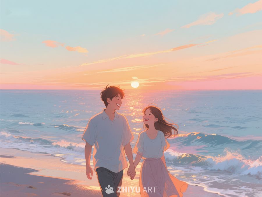 海边漫步的年轻情侣 227
