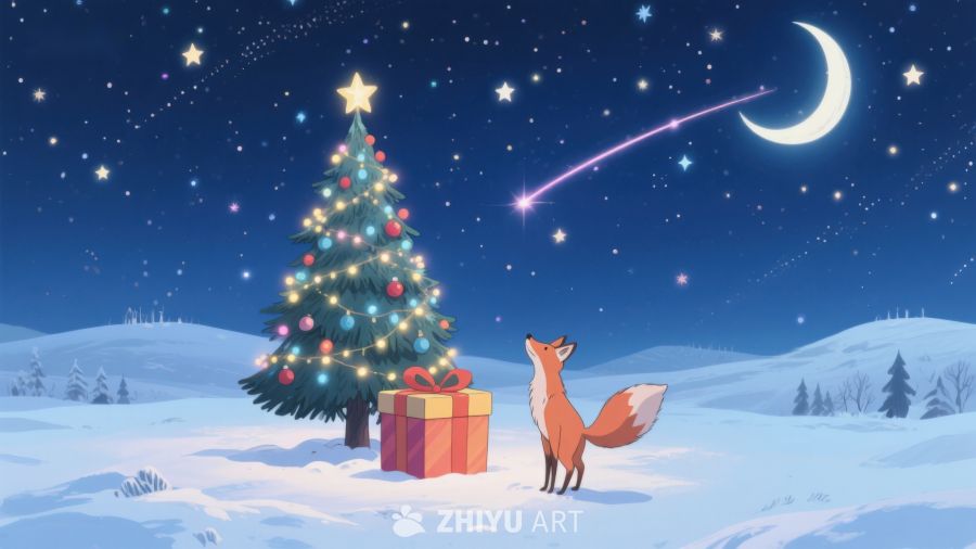 冬夜狐狸与圣诞树 34