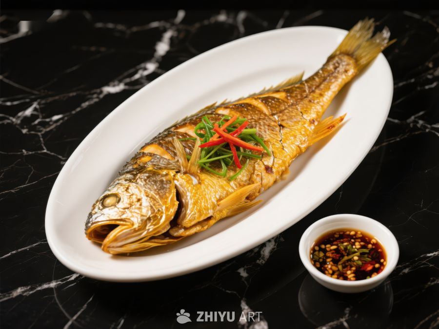 清蒸全鱼配辣椒点缀