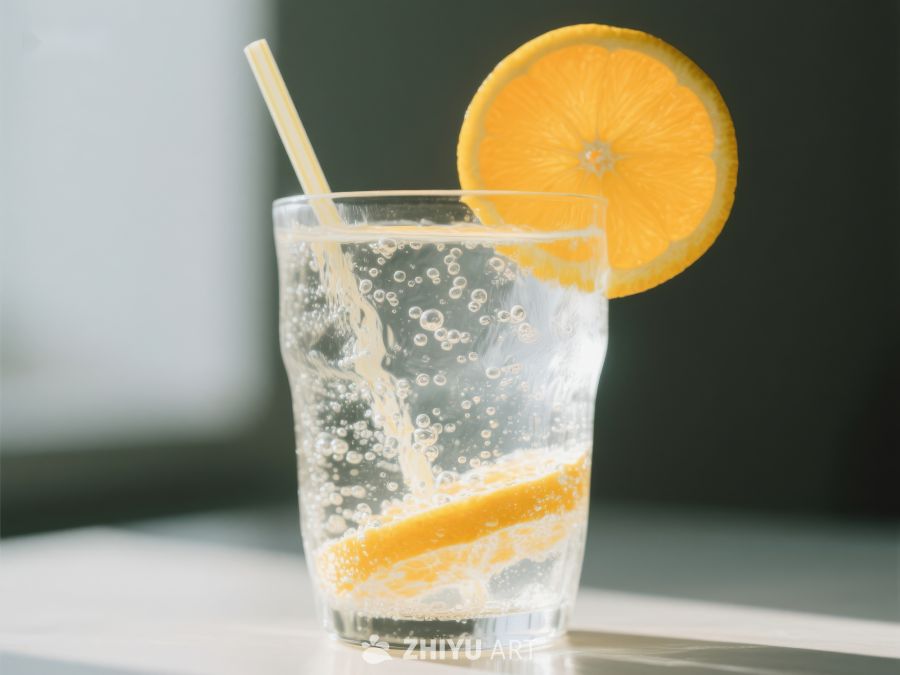 橙片点缀的气泡水饮品 73