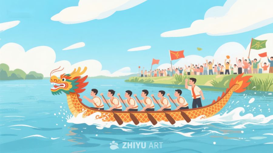 龙舟竞渡，众人齐心协力 290