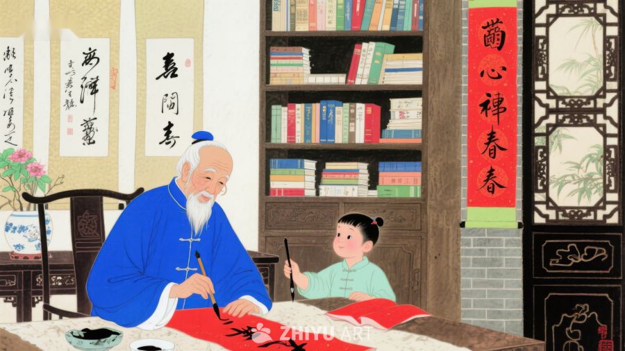 祖孙共书春联，书香满屋温馨 1281