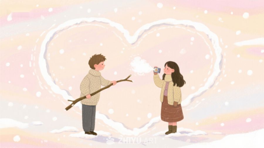 冬日雪地心形云雾情侣互动 150