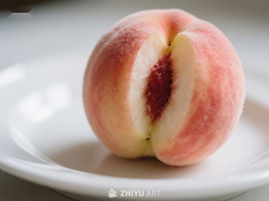 新鲜桃子，自然裂开展示果肉 743