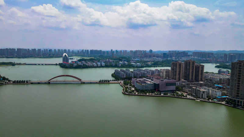 湖北鄂州城市风光航拍摄影图