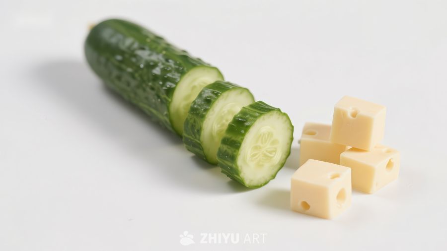 切片黄瓜与奶酪块