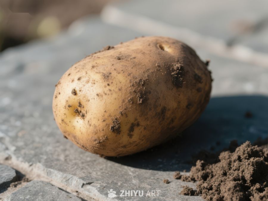 新鲜出土的土豆静置于石板上 433