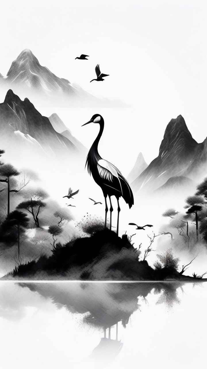 国风鹤山水风景插画 73