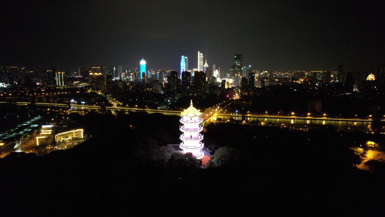 江苏无锡城市夜景惠山古镇航拍