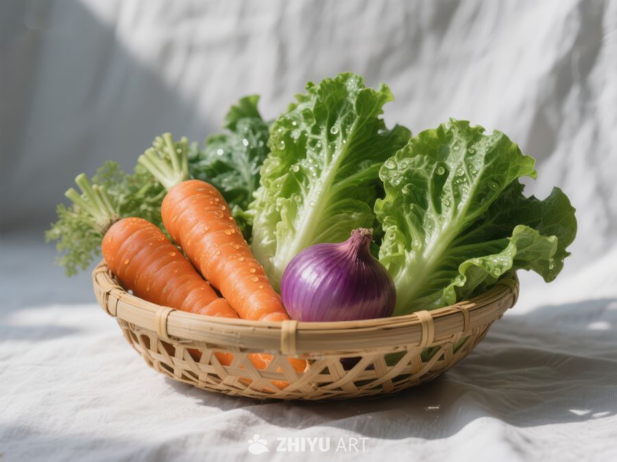 新鲜蔬菜篮：胡萝卜、生菜与洋葱 647