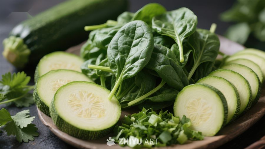 新鲜蔬菜组合：菠菜与黄瓜