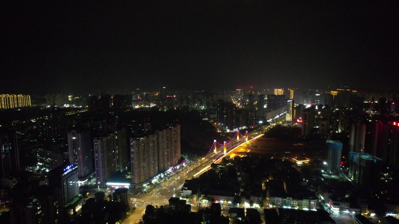 广西钦州城市夜景航拍 