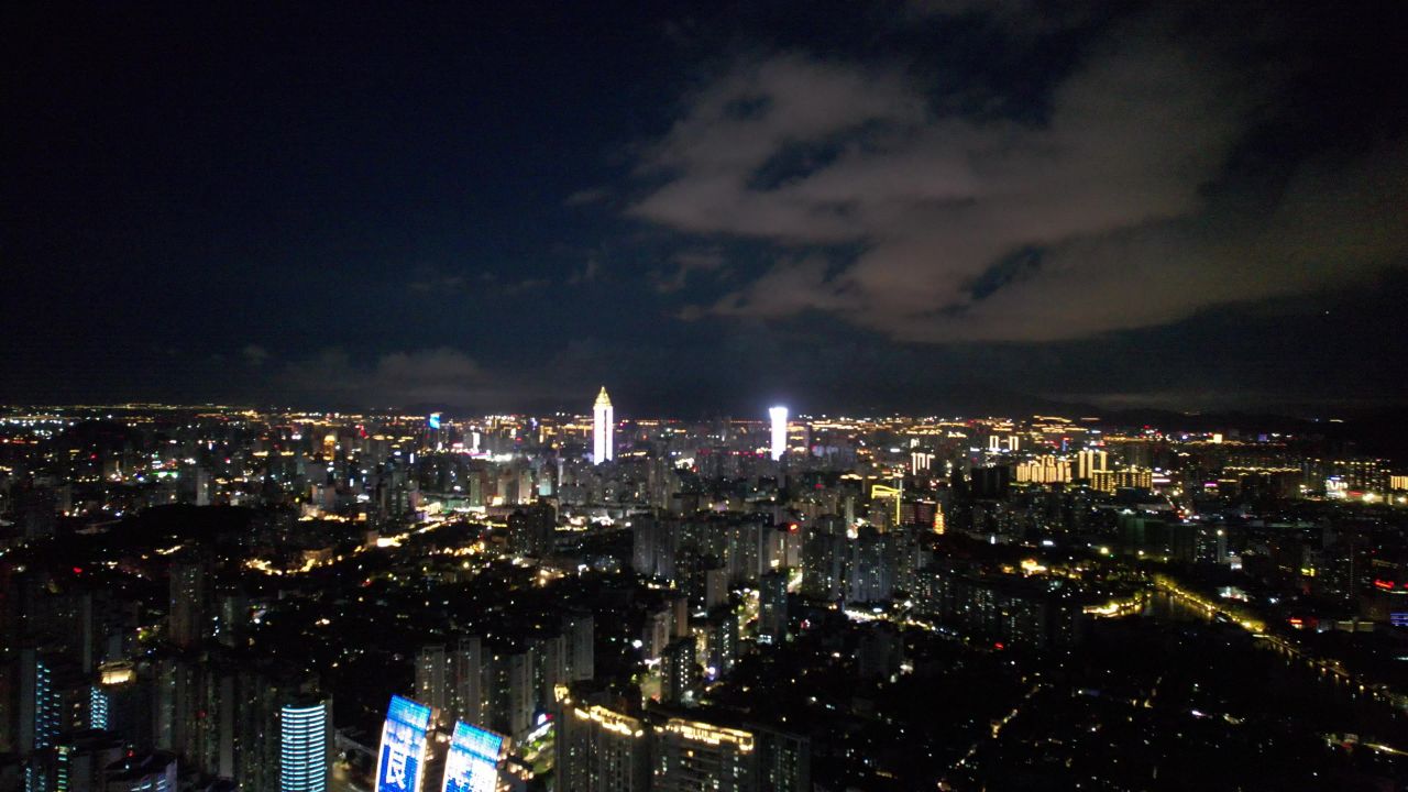 浙江温州城市夜景灯光航拍