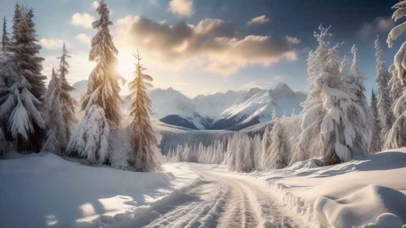 冬季背景图插画雪山雪景 65