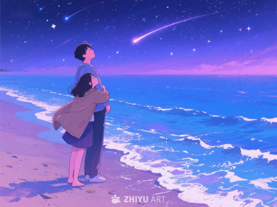 海边夜空下的情侣 240
