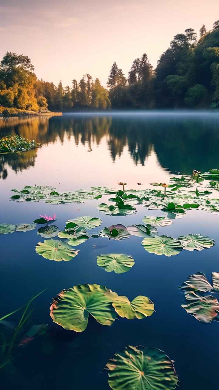 湖面上漂浮着几朵水莲 6