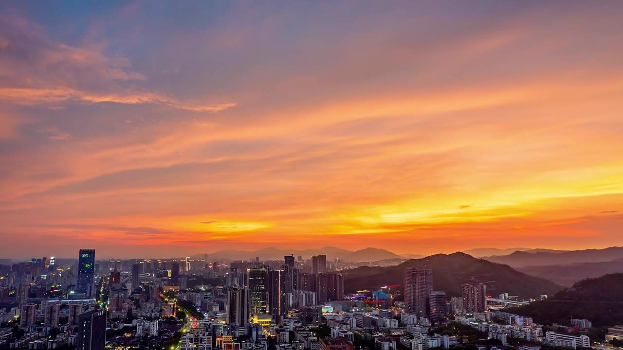  珠海城市日落时分的美丽景象