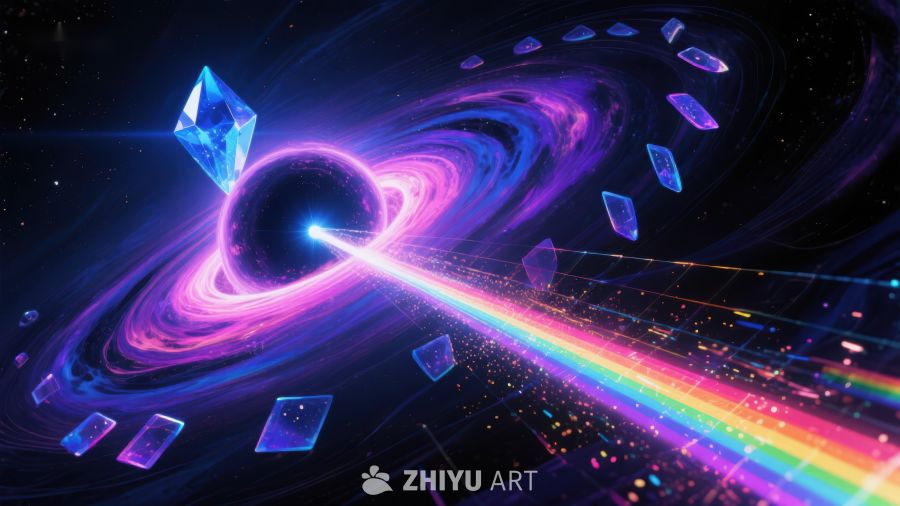 宇宙黑洞与彩虹光束的奇幻景象 923