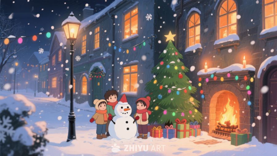 雪夜温馨圣诞街景 383