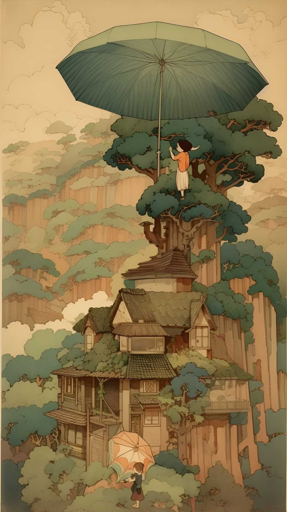 拿着伞的动画片女孩