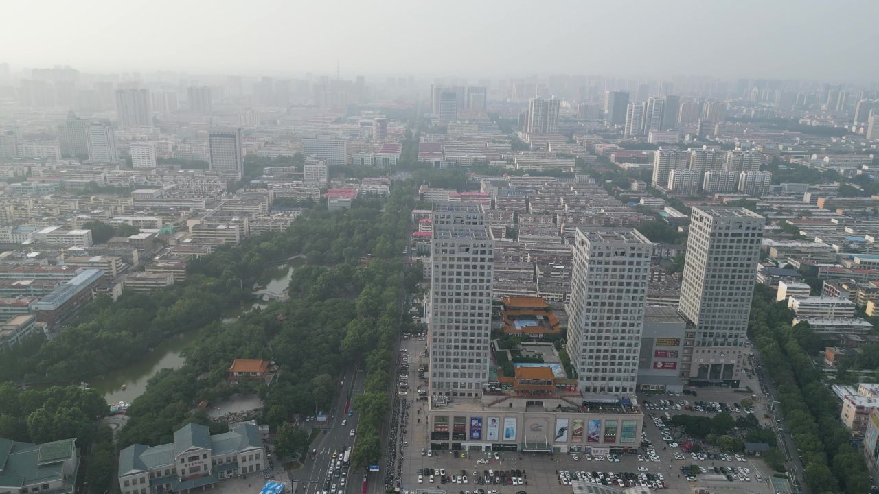 航拍山东济宁运河城商业摩尔