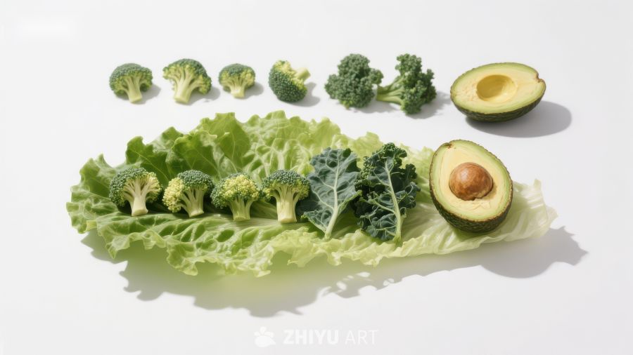 绿色蔬菜与牛油果的健康组合