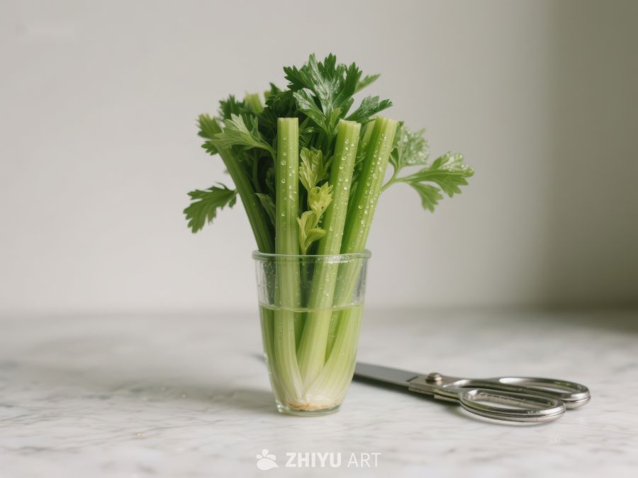 新鲜芹菜置于玻璃杯中 583